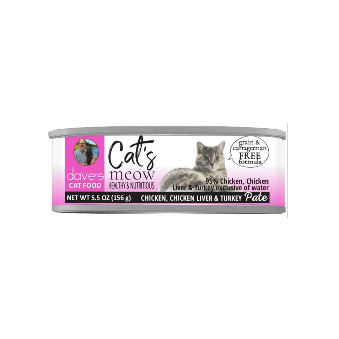 Daves Pet Food Cat Grain Free Naturally Healthy 95% Chicken Turkey 5.5oz.