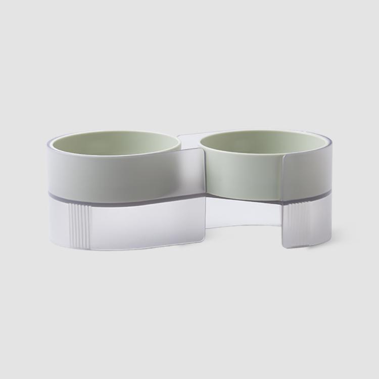 Pidan - S-Type Tilted Cat Double Bowl Green