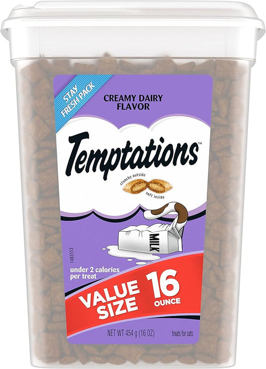TEMPTATIONS Classic Crunchy and Soft Cat Treats Creamy Dairy Flavor, 16 oz. Tub