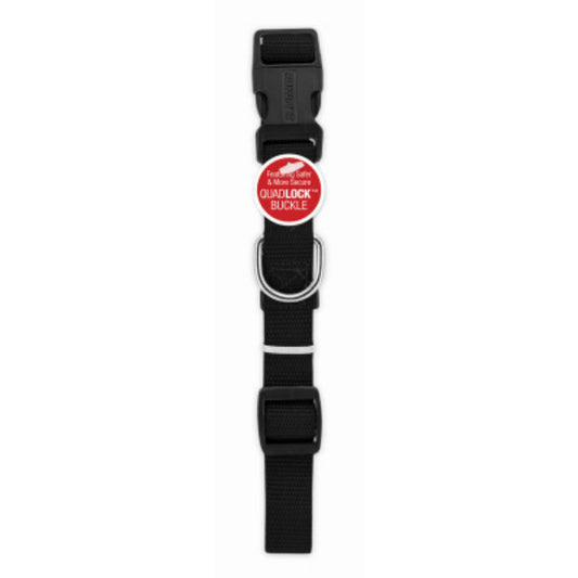 Pet Expert 31836TV Nylon Dog Collar with Quadlock™ Buckle, Black, 1" x 18-26"