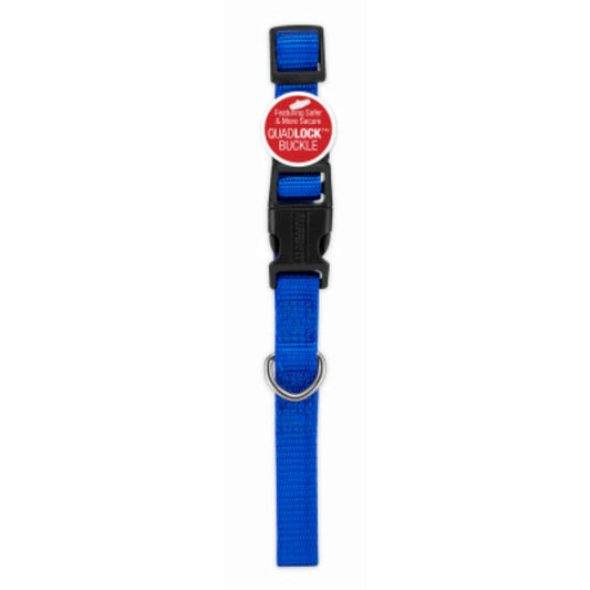 Pet Expert 31865TV Nylon Dog Collar with Quadlock™ Buckle, Blue, 1" x 18-26"