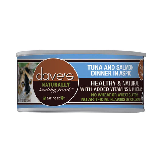 Daves Naturally Healthy Cat Food  Tuna and Salmon Dinner In Aspic 5.5Oz (Case Of 24)