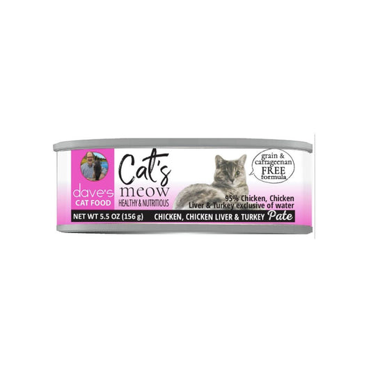 Daves Pet Food Cat Grain Free Naturally Healthy 95% Chicken Turkey 5.5oz.