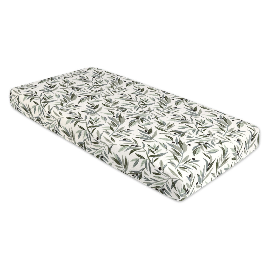 Babyletto's Crib Sheet in GOTS Certified Organic Muslin Cotton in -- Color_Olive Branches