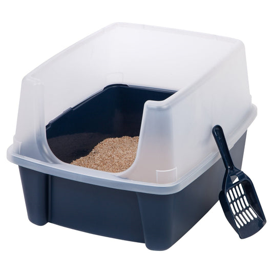 Cat Litter Box Open Top Kitty House Furniture Indoor With Shield And Scoop