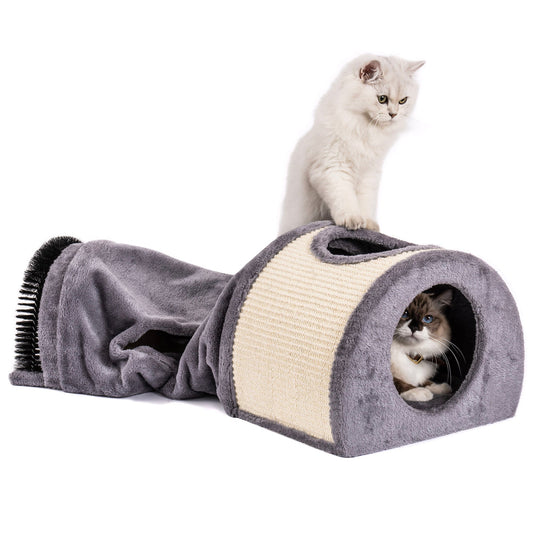Cat Tunnel Bed House Sisal Scratching Bed with Self Groomer Massager