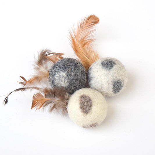 Feather Cat Balls with Dots - Set of 3
